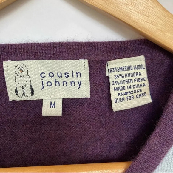 COUSIN JOHNNY Color Block Purple Wool Sweater Medium - Picture 2 of 5
